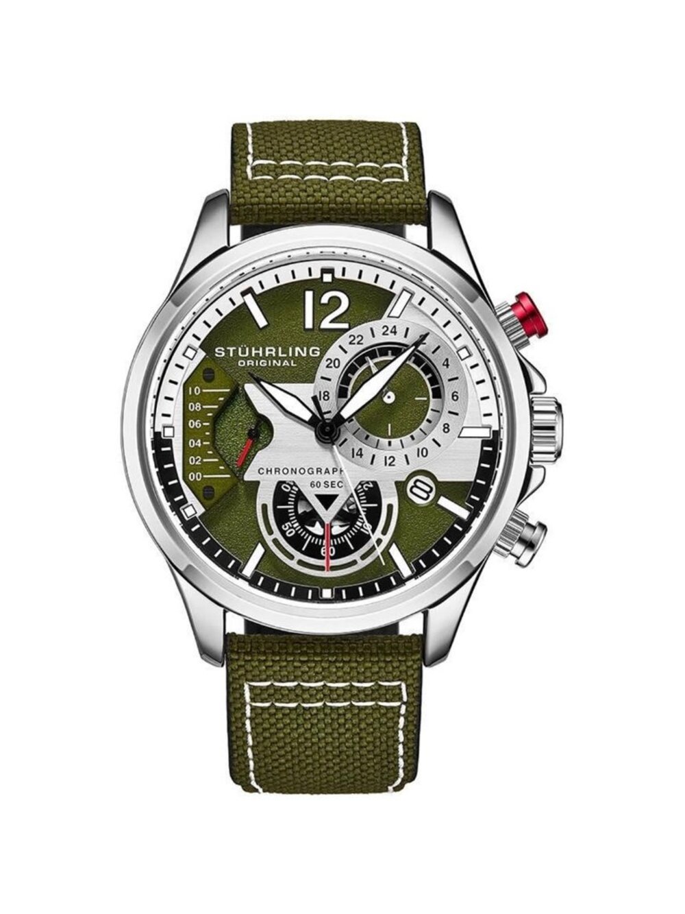 NWT Stuhrling Original Aviator Quartz Green Dial Men's Watch